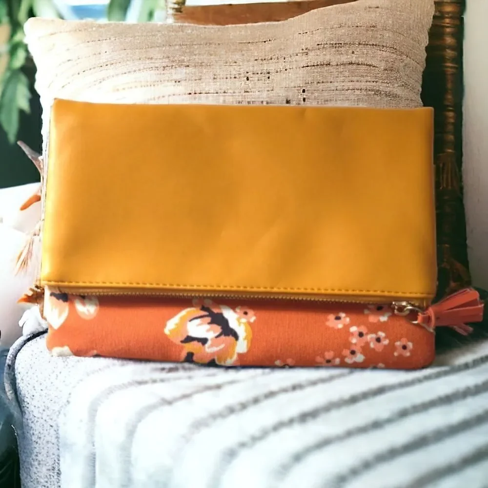 Rachel Pally Zahara Clutch Envelope Folding Floral Orange Blossoms Vegan Leather
